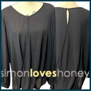 Simon Loves Honey Black Sheer Long Sleeve Cross Over Blouse (10)